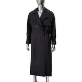 Ouzey Spring Autumn Long Black Hard Waterproof Trench Coat for Women Belt Double Breasted Loose  Casual Luxury Overcoat