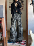 Ouzey dandys world Y2K American Vintage hip-hop washing fashion striped graffiti jeans women's 2025 New Harajuku punk Gothic wide pants Streetwear