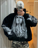 Ouzey New Gothic Punk Retro Letter Print Zipper Hoodie High Street Harajuku Casual Oversized Sweatshirt Men Hip-hop Trendy Streetwear