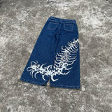 Ouzey 90s Streetwear 2024 New High Waisted Baggy Jeans Women Oversized Pattern Print Blue Slouchy Straight Wide Leg Pants Goth Harajuku Streetwear