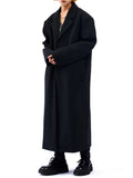 Ouzey Autumn Winter Long Oversized Black Woolen Trench Coat Men Shoulder Pads Single Breasted Luxury Cocoon Overcoat 2025