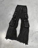 Ouzey dandys world Harajuku High-Waisted Jeans Neo-Gothic Retro Wide-Leg Pants Straight Black Y2K Hip-Hop Loose Jeans Men's And Women's Street Wear