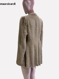 Ouzey Winter Elegant Luxury Short Fitted Thick Warm Soft Skirted Faux Mink Fur Coat Jacket Women with Long Puff Sleeve