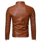 Ouzey 2024 Spring Men's Leather Jacket Stand Collar Slim Fit Korean Style Motorcycle Jacket Youthful Faux Leather Coat