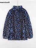 Ouzey Spring Winter Oversized Thick Warm Soft Colorful Leopard Print Faux Fur Coat Women Stand Collar Zip Up Fluffy Jacket