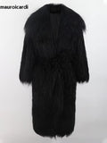 Ouzey Winter Long Thick Warm Shaggy Hairy Fluffy Faux Mongolian Fur Coat Women Sashes Elegant Luxury Furry Overcoat 2025