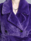 Ouzey Winter Long Oversized Purple Warm Thick Fluffy  Faux Fur Coat Women Sashes Bat Sleeved Loose Casual Furry Overcoat