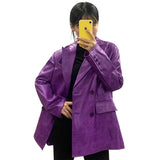 Ouzey Spring Loose Matte Purple Crocodile Print Faux Leather Blazer Women Double Breasted Loose Casual Fall Clothes 2025