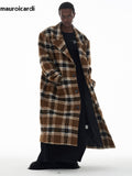 Ouzey Autumn Winter Oversized Long Thick Warm Colorful Plaid Wool & Blends Coat Men Loose Runway European Fashion 2025