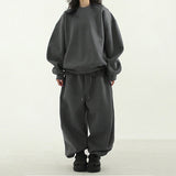 Ouzey 90s Streetwear Solid Color Casual Sports Sweatshirt Loose Wide Leg Sweatpants