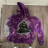 Ouzey dandys world Geometric letter stars all over printed purple oversized baggy hoodies men y2k high street hip-hop fashion rock pop sweatshirts