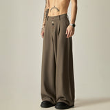 Ouzey Spring Autumn Long Loose Casual Black Baggy Wide Leg Pants Men with Colorful Buttons Luxury Designer Emo Clothing