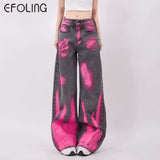 Ouzey 90s Streetwear Streetwear Baggy Jeans Women Creative Graffiti Casual Versatile Wide Leg Pants Y2k Jeans Woman High Waist Hip Hop Denim Trousers