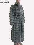 Ouzey Winter Extra Long Thick Warm Colorful Fluffy Faux Chinchilla Fur Coat Women Stand Collar Luxury Furry Overcoat 2025