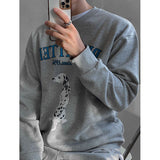 Ouzey Sweatshirt men's spring and autumn round neck puppy print loose pullover Korean style trendy long-sleeved coat men clothing y2k