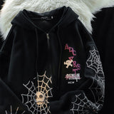 Ouzey American spider print cardigan hooded sweatshirt plus velvet thickening men and women ins fashion brand loose thin couple coat