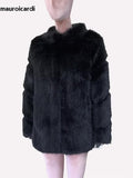 Ouzey Spring Winter Thick Warm Black Hairy Patchwork Faux Fur Coat Women Stand Collar Luxury Designer Fluffy Jacket 2025