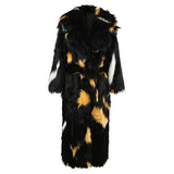 Ouzey Winter Colorful Multicolored Thick Warm Shaggy Hairy Maxi Faux Fur Coat Women Sashes Chic Long Furry Overcoat 2025