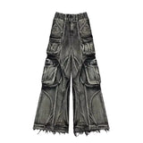 Ouzey dandys world Retro Punk Function Wind Multi-Pocket Washed Loose Jeans Y2K New Harajuku Hip Hop Gothic High Street Boy Joker Wide-Leg Pants