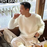 Ouzey Mohair Sweaters Men Korean Thicken Warm Knitting Autumn Winter Loose Casual Long Sleeve Pullovers Fleece Streetwear