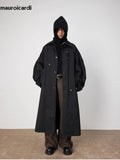 Ouzey Spring Autumn Oversized Long Flowy Trench Coat Men Turn-down Collar Single Breasted Loose Casual Black Clothes 2025