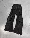 Ouzey dandys world Retro Punk Function Wind Multi-Pocket Washed Loose Jeans Y2K New Harajuku Hip Hop Gothic High Street Boy Joker Wide-Leg Pants