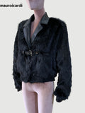 Ouzey Spring Winter Short Black Thick Warm Soft Hairy Faux Fox Fur Coat Women Luxury Designer Clothes 2025 Fluffy Jacket