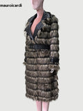 Ouzey Spring Winter Long Thick Warm Soft Fluffy Hairy Striped Faux Fox Fur Coat Women Luxury Elegant Chic Furry Overcoat