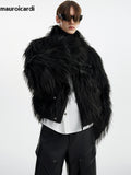 Ouzey Winter Cool Handsome Black Thick Warm Soft Patchwork Faux Fur Coat Men Luxury Designer Clothing Fluffy Jacket 2025