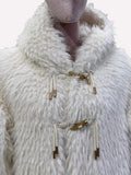 Ouzey Spring Winter Long Soft Thick Warm Fluffy Faux Fur Coat Women with Hood Horn Button Preppy Style Fuzzy Overcoat 2025