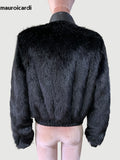 Ouzey Spring Winter Short Black Thick Warm Soft Hairy Faux Fox Fur Coat Women Luxury Designer Clothes 2025 Fluffy Jacket