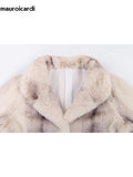 Ouzey Spring Winter Colorful Thick Warm Gradient Fluffy Faux Fur Coat Women Stand Collar Elegant Luxury Designer Clothes