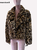 Ouzey Spring Winter Short Thick Warm Colorful Leopard Print Faux Fur Coat Women Loose Luxury Fluffy Jacket Furry Cardigan