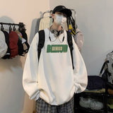 Ouzey Milk green letter print Hong Kong style sweatshirt men's trendy hoodless autumn and winter American retro jacket large size tops