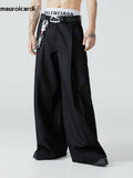 Ouzey Spring Autumn Long Loose Casual Baggy Flowy Soft Black Pleated Wide Leg Pants Men Luxury Designer Emo Clothing 2025