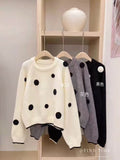 Ouzey Three-dimensional sweater polka dot 2025 round neck new retro autumn and winter loose pullover sweater top lazy men clothing