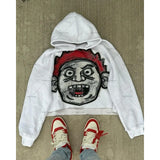 Ouzey 2025 American Pullover Sweatshirt Big Head Cartoon Print Oversized Loose Hoodie Y2k Sweatshirt Women’s Fashion Street Wear