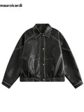 Ouzey Spring Autumn Cool Handsome Oversized Black Pu Leather Jacket Men Zipper Long Sleeve Luxury Designer Clothes 2025