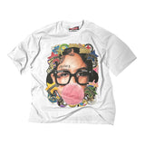 Ouzey 2024 Trendy Streetwear American Retro Spoof Portrait Print Oversized T-shirt Y2K Harajuku Rock Punk Style Pure Cotton Casual Top