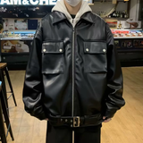 Ouzey Illusion Hooded Leather Jacket For Men New Style American Vintage Motorcycle Jacket Double Zip Casual Loose Fit