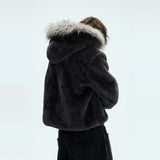 Ouzey 90s Streetwear 2024 Winter Vintage Harajuku Casual new Black Lamb Coat Women thick warm jacket Street fashion fur collar zipper hoodie