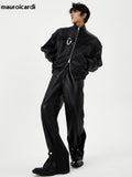 Ouzey Spring Autumn Short Black Oversized Shiny Reflective Patent Leather Jacket Men Zip Up Designer Y2K Clothes Fashion