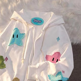 Ouzey 90s Streetwear Y2k Zip Hoodie Sweatshirt Loose Long Sleeve Coat Kawaii Clothes Tops Harajuku Jacket Casual Gothic Cartoon Patchwork Streetwear