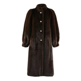 Ouzey Winter Long Thick Warm Soft Fluffy Brown Faux Mink Fur Coat Women Puff Sleeve Elegant Luxury Furry Overcoat 2025