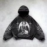 Ouzey dandys world American New Trend Retro Dark Style Printing Oversized Hoodies Men's And Women's Y2K Harajuku Hip-Hop Gothic Casual Street Wear