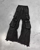 Ouzey dandys world Retro Punk Function Wind Multi-Pocket Washed Loose Jeans Y2K New Harajuku Hip Hop Gothic High Street Boy Joker Wide-Leg Pants