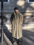 Ouzey Autumn Winter Long Thick Warm Hairy Faux Fox Fur Coat Men Shawl Collar Loose Casual Furry Overcoat Cardigan 2025