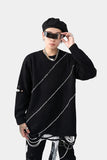 Ouzey 2024 Autumn New Niche Pullover Round Neck Long Sleeve Design Sensibility Irregular Hole Top Black Sweater Men Casual