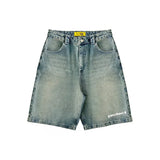 Ouzey 2025 Summer Denim Shorts Hip Hop Y2K Men Women Goth Letter Print Retro Blue Denim Shorts Street Wear