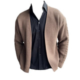 Ouzey 2024 Autumn/Winter New Men's Solid Color Cardigan Sweater V-Neck Slimming Smooth Sweater Knitted Top For Men Versatile Style